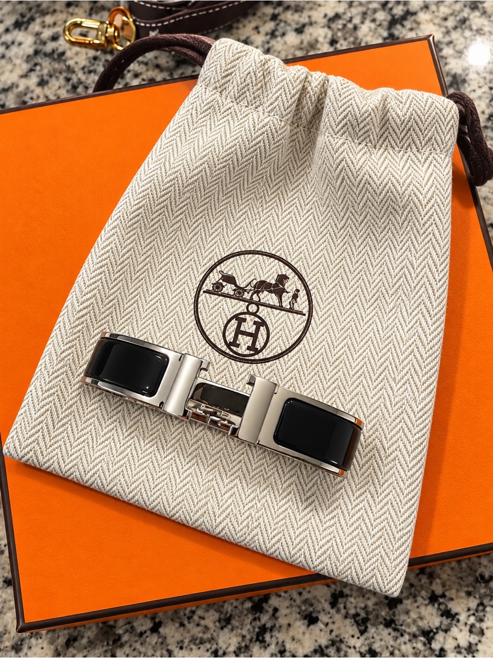 Hermes Black Enamel and Palladium H Bracelet